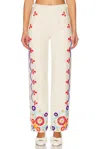 Bode Beaded Garden Party Trouser In Ecru Multi
