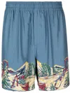 Bode Beaded Graphic-print Deck Shorts In Blue