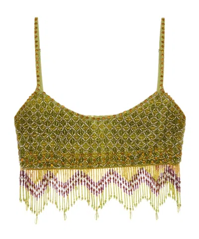 Bode Beaded Hem Top In Green
