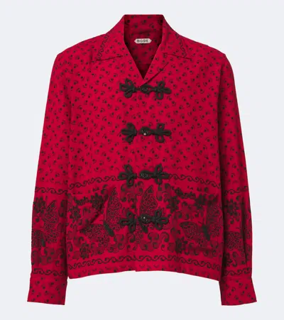Bode Beaded Kerchief Printed Cotton Flannel Shirt In Red