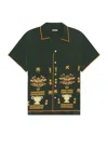 Bode Beaded Paddock Sampler Short Sleeve Silk Button-up Shirt In Green Multi