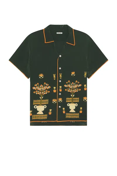 Bode Beaded Paddock Sampler Short Sleeve Silk Button-up Shirt In Green