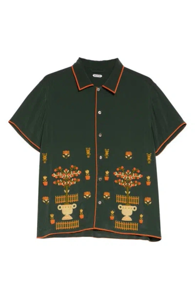 Bode Beaded Paddock Sampler Short Sleeve Silk Button-up Shirt In Green Multi