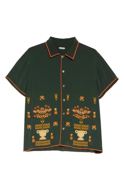 Bode Beaded Paddock Sampler Short Sleeve Silk Button-up Shirt In Green