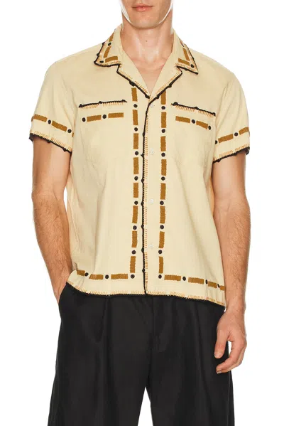 Bode Beaded Ryegrass Short Sleeve Shirt In Brown