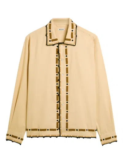 Bode Men Beige Cotton Beaded Ryegrass Shirt In Brown