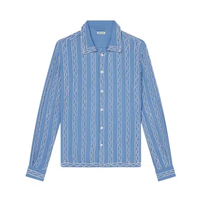 Pre-owned Bode Beaded Sea Stripe Shirt 'blue' | Men's Size M