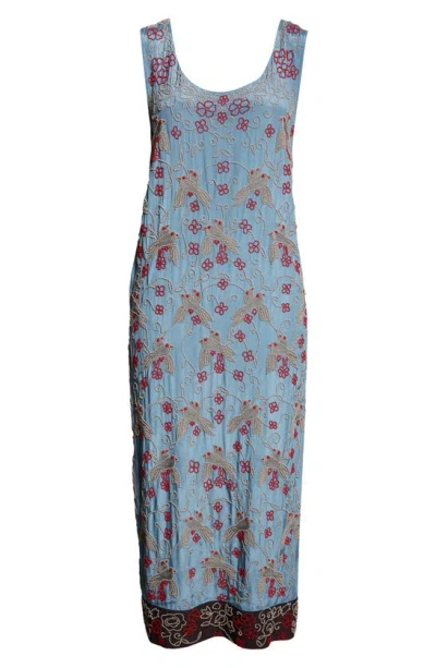 Bode Beaded Tropicbird Reversible Midi Dress In Blue Multi