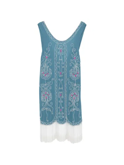 Bode Beaded-embellishment Midi Dress In Blue