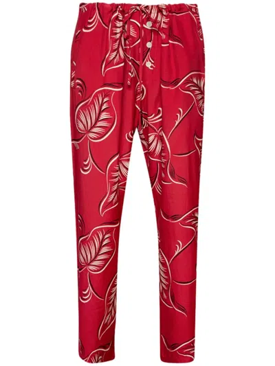 Bode Begonia Drawstring Trousers In Red
