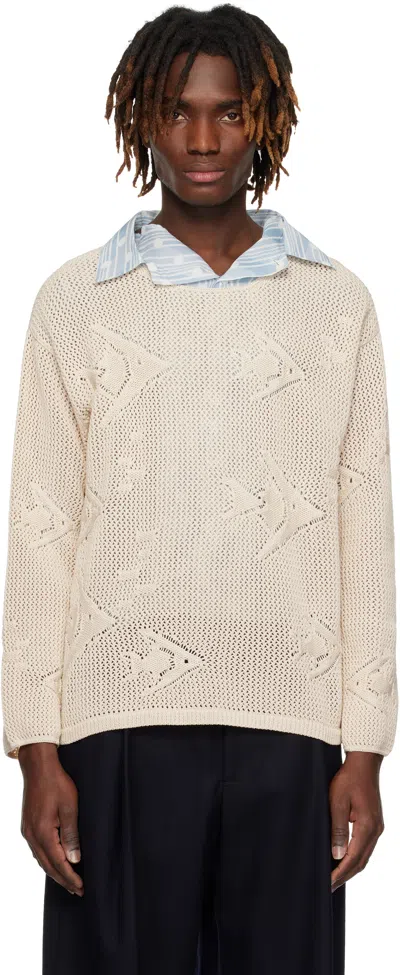 Bode Beige Angel Fish Sweater In Cream
