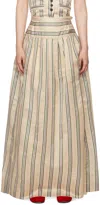 Bode Beige Antique Stripe Stowe Midi Skirt In Crmlt Cream Multi