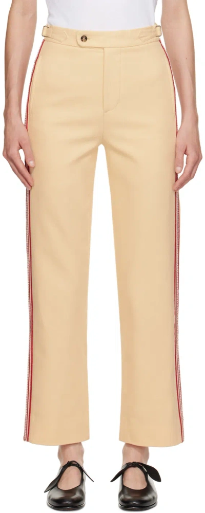 Bode Beige Beaded Stria Trousers In Red Cream
