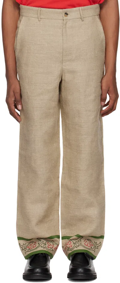 Bode Beige Embroidered Trumpetflower Trousers In Brmlt