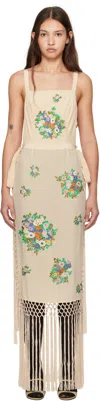 Bode Flower Language Backless Long Fringe Dress In Crmlt Cream Multi