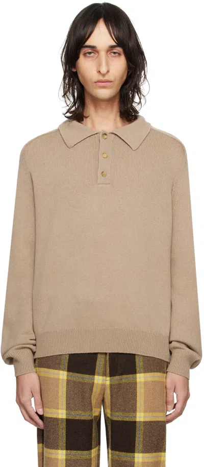 Bode Beige Spread Collar Polo In Otml Oatmeal