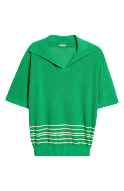 Bode Bentgrass Stripe Cotton Polo Sweater In Green