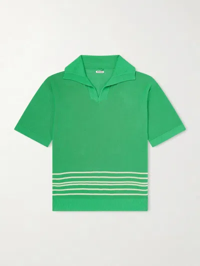 Bode Bentgrass Striped Cotton Polo Shirt In Green