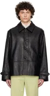 Bode Black Cropped Continental Leather Jacket In Black