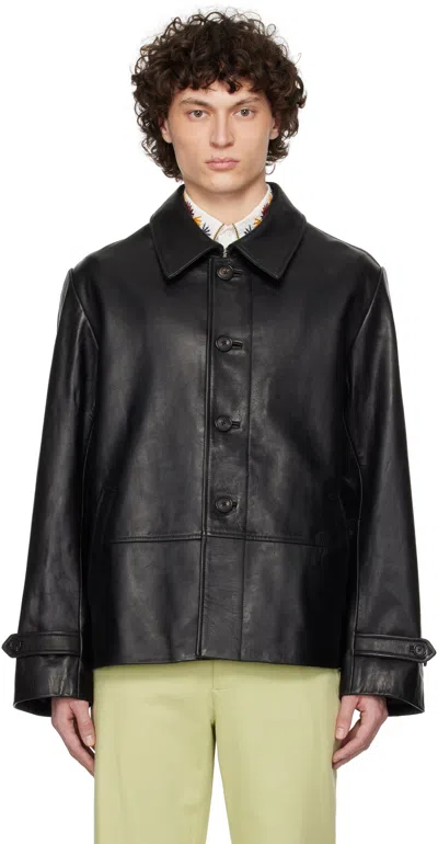 Bode Black Cropped Continental Leather Jacket