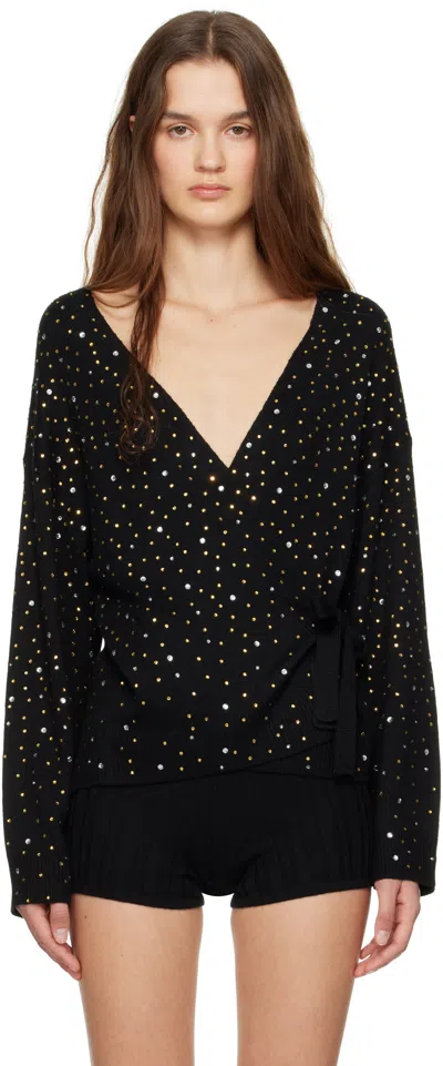 Bode Black Embellished Oak Wrap Cardigan In Black Black