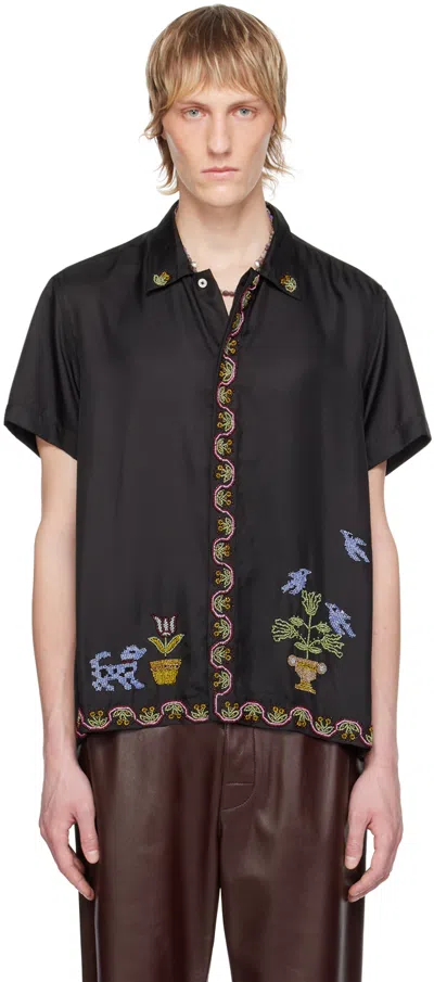 Bode Garden Sampler Silk Shirt In Black