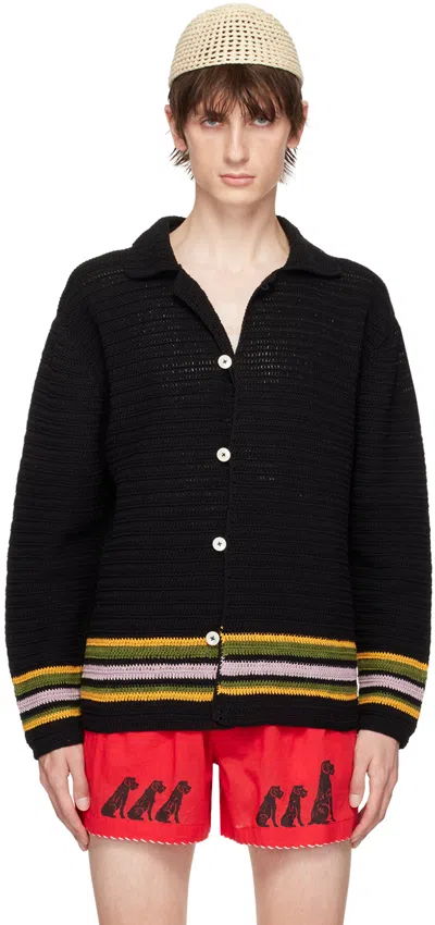 Bode Black Harbor Stripe Cardigan In Black Multi