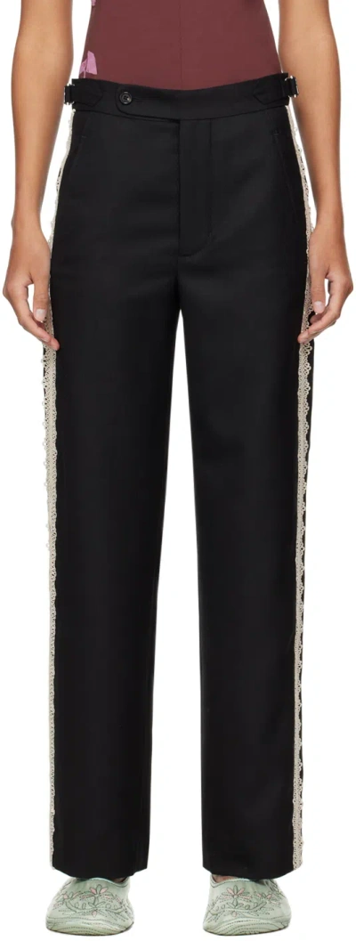 Bode Black Lacework Trousers In Black Black