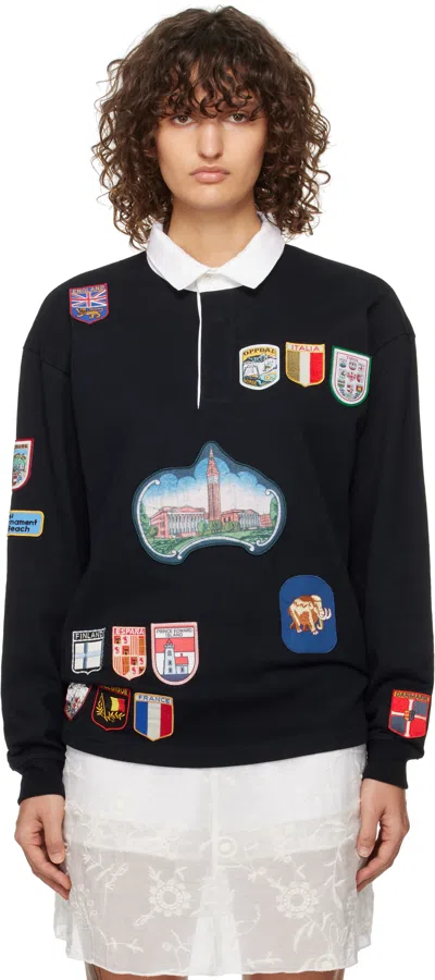 Bode Black Multi-patch Rugby Polo In Black Black
