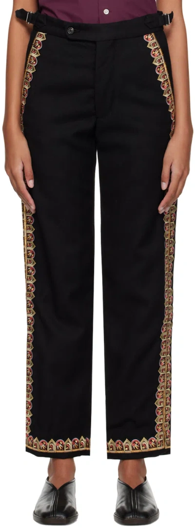 Bode Black Regal Scallop Trousers In Black Multi