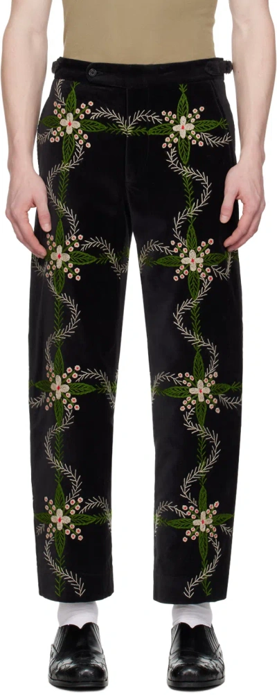 Bode Black Rosemallow Trousers In Bkmlt Black Multi