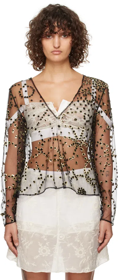 Bode Black Sheer Fête Blouse In Black Black