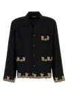 Bode Embroidered-pocket Wool Overshirt In Black