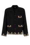 Bode Embroidered-pocket Wool Overshirt In Black