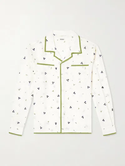 Bode Blackberry Patch Camp-collar Embroidered Linen Shirt In White
