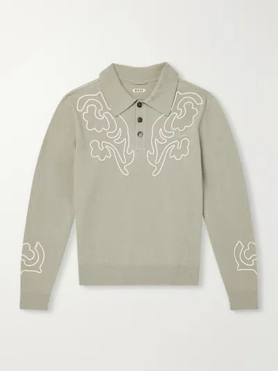Bode Blaze Embroidered Wool Polo Shirt In Green