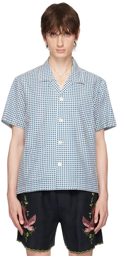 Bode Hyannis Camp-collar Checked Cotton-voile Shirt In Blue