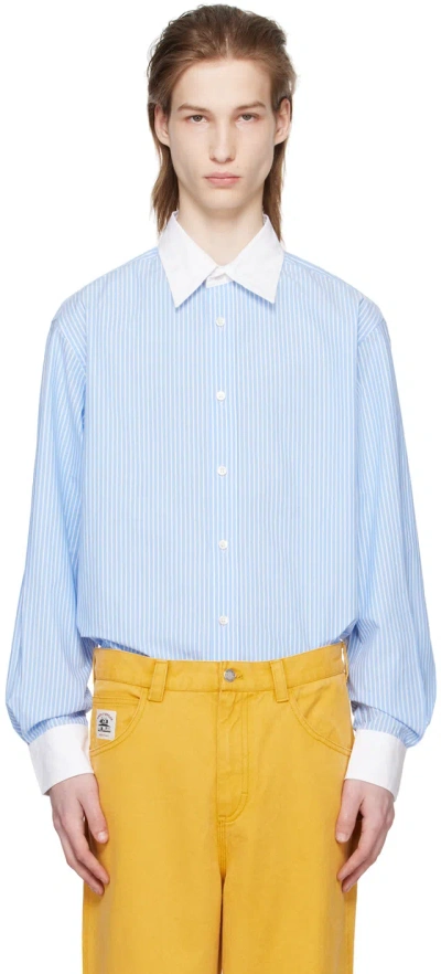 Bode Blue & White Striped Shirt In Wtblu