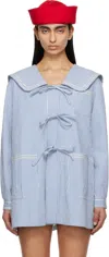 Bode Blue Club Stripe Sailor Coat In Blwht White Blue