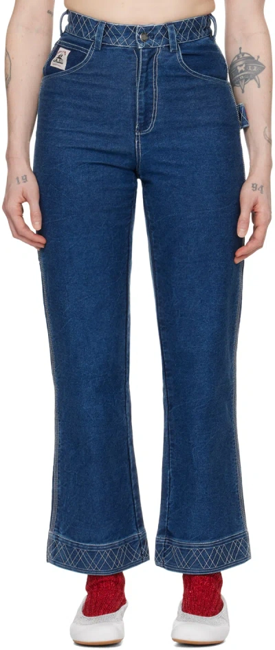 Bode Murray Embroidered Wide Leg Jeans In Indgo Indigo