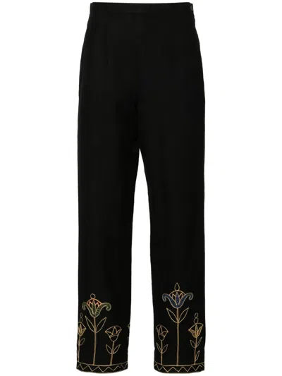 Bode Blue Floral-embroidered Trousers