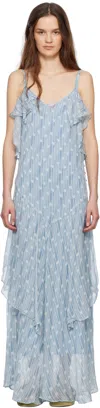 Bode Blue Meridian Maxi Dress In Blue Cream Blcrm