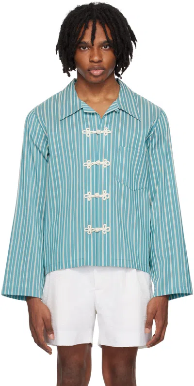 Bode Blue Shore Stripe Shirt In Wtblu