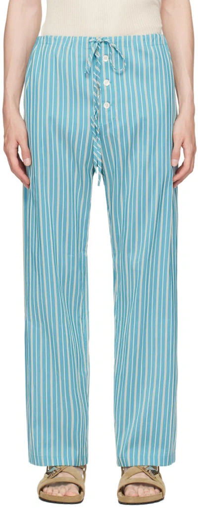 Bode Blue Shore Stripe Trousers In Blwht