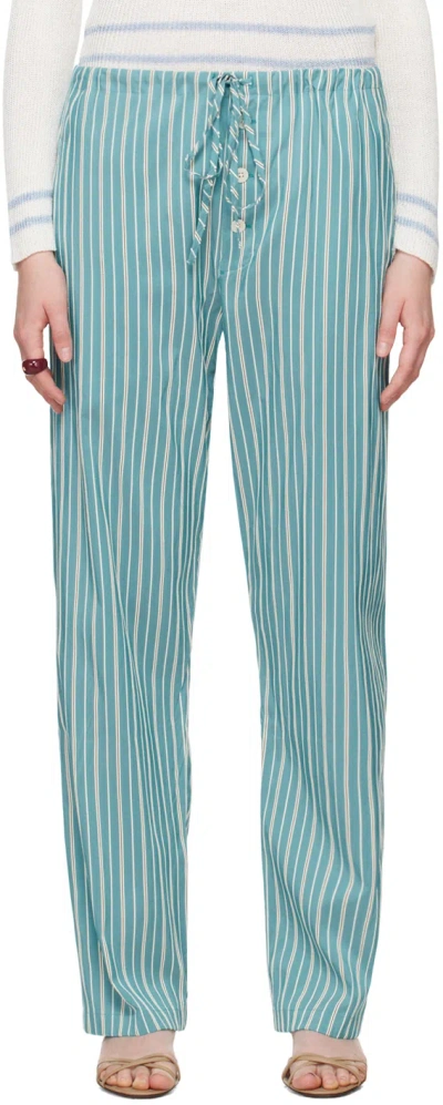 Bode Blue Shore Stripe Trousers In Blwht White Blue