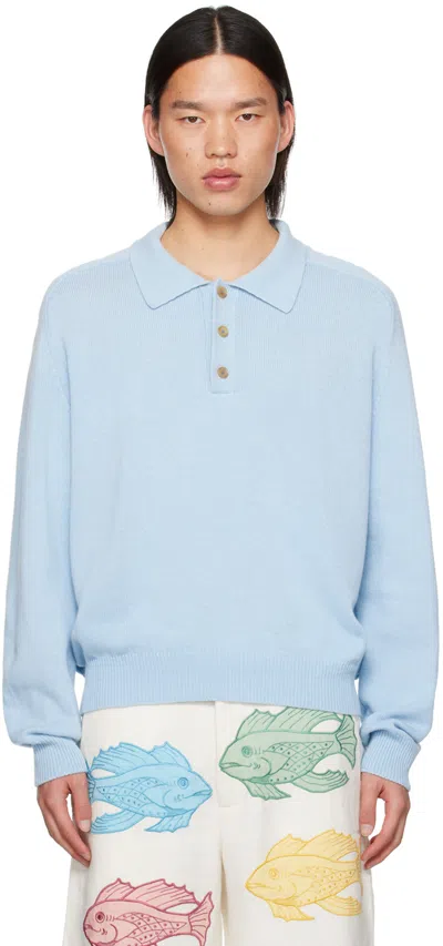 Bode Blue Three-button Polo In Cerul