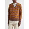 Bode Bracken Jacquard-knit Pima Cotton Sweater In Brown Multicolor