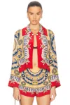 Bode Bricolage Printed Silk Crepe De Chine Jacket In Red Multi