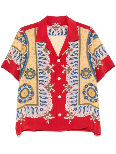 Bode Mens Bricolage Short-sleeve Silk Shirt In Red