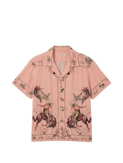 Bode Bronco Buster Graphic-print Seersucker Shirt In Pink